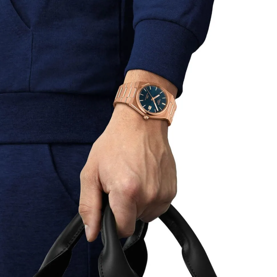 Tissot PRX Powermatic 80 40mm Blue Dial Rose Gold PVD Steel Bracelet Watch