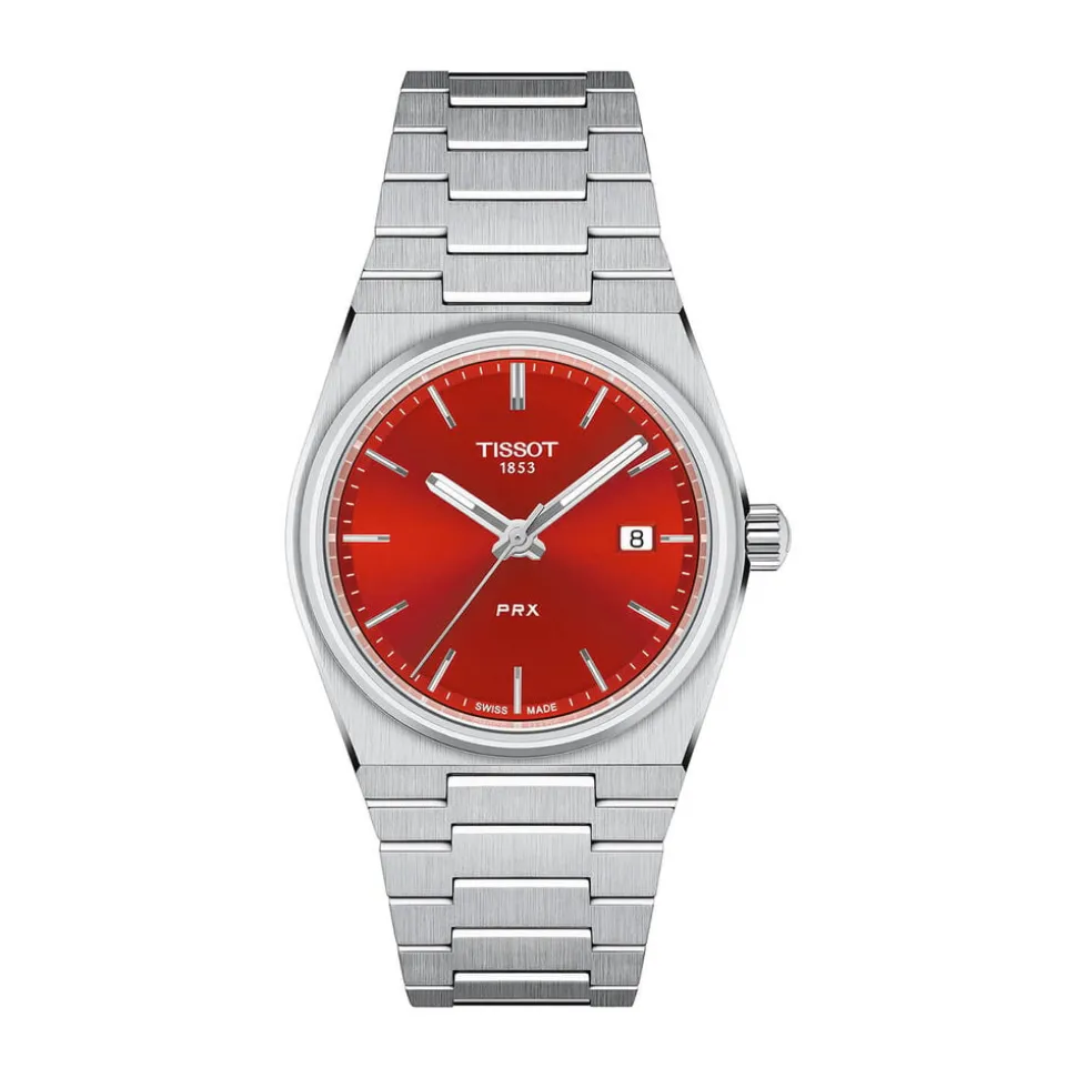 Tissot PRX Quartz 35mm Red Dial Stainless Steel Bracelet Watch