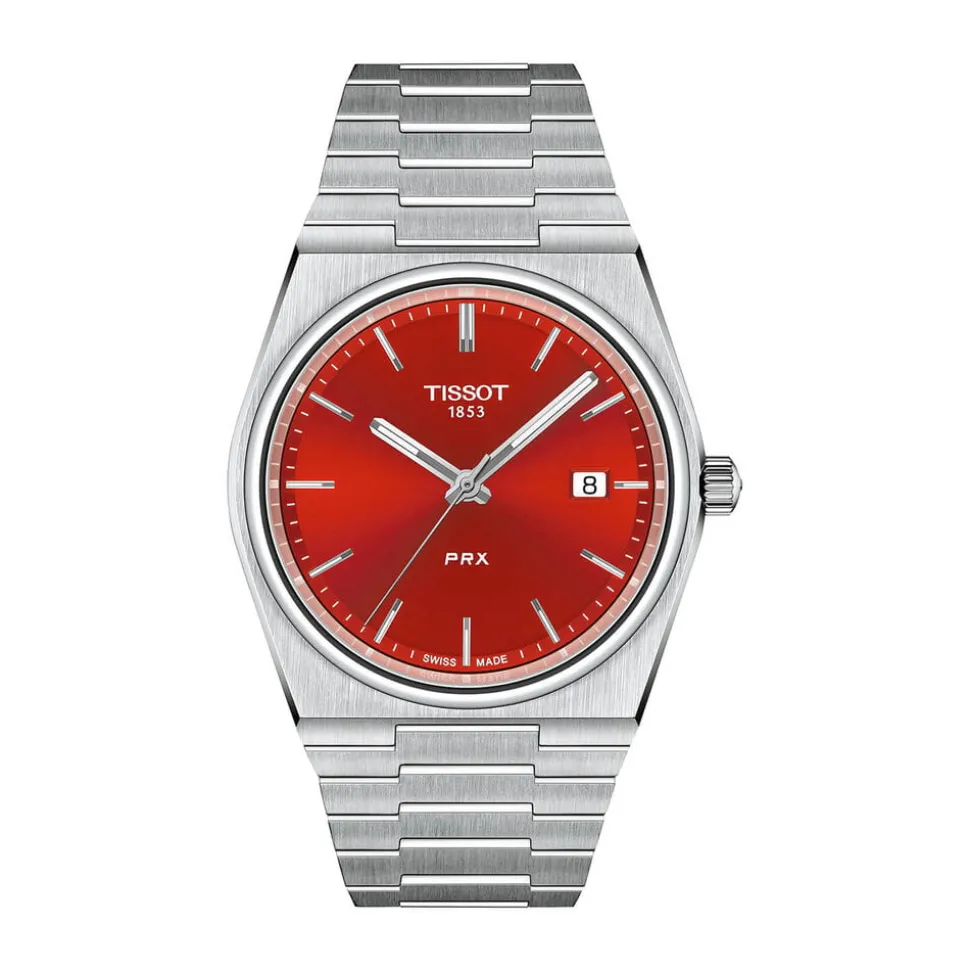 Tissot PRX Quartz 40mm Red Dial Stainless Steel Bracelet Watch