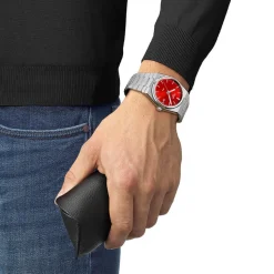Tissot PRX Quartz 40mm Red Dial Stainless Steel Bracelet Watch