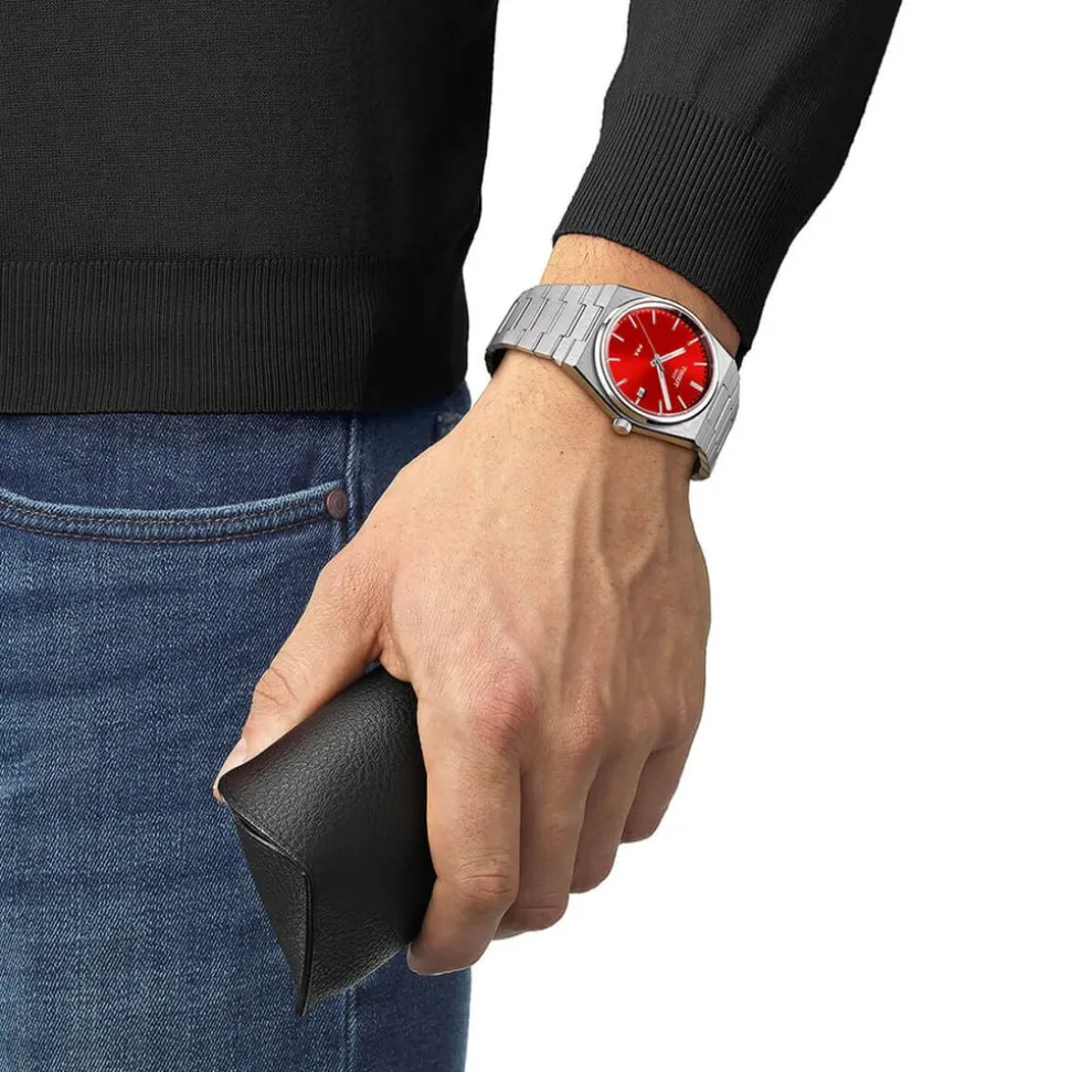 Tissot PRX Quartz 40mm Red Dial Stainless Steel Bracelet Watch