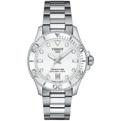 Tissot Seastar 1000 35.5mm Quartz White Dial Steel Case Steel & White Rubber Bracelet Set Watch
