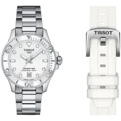 Tissot Seastar 1000 35.5mm Quartz White Dial Steel Case Steel & White Rubber Bracelet Set Watch