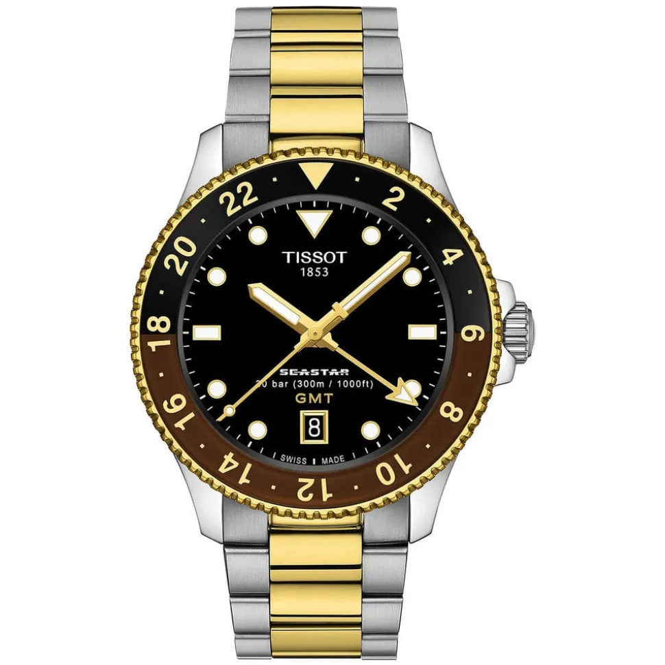 Tissot Seastar 1000 Quartz GMT 40mm Black Dial Black & Brown Bezel Steel Bracelet Watch