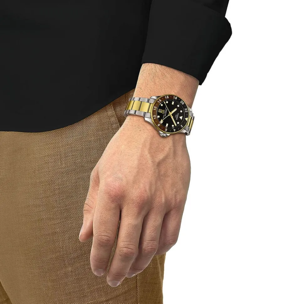 Tissot Seastar 1000 Quartz GMT 40mm Black Dial Black & Brown Bezel Steel Bracelet Watch