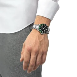 Tissot Seastar 1000 Quartz GMT 40mm Black Dial Black & Green Bezel Steel Bracelet Watch
