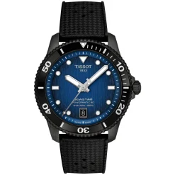 Tissot Seastar Powermatic 80 40mm Blue Dial Black Bezel Rubber Strap Watch