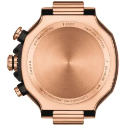 Tissot T-Race 45mm Black Chrono Dial Rose Gold Case Black Strap Watch