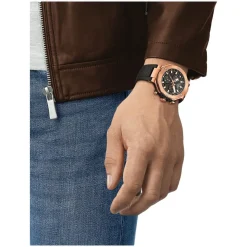 Tissot T-Race 45mm Black Chrono Dial Rose Gold Case Black Strap Watch