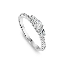 Tulip Setting 18ct White Gold 0.75ct Brilliant Stone & 2 Oval Shoulders Diamond Ring