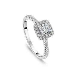 Tulip Setting 18ct White Gold 0.50ct Princess Halo Diamond & Side Stones Ring