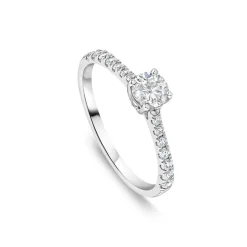 Tulip Setting 18ct White Gold 0.75ct Solitaire & Diamond Shoulders Diamond Ring