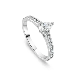Tulip Setting 18ct White Gold 0.50ct Pear Solitaire & Channel Shoulders Diamond Ring