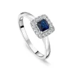 Tulip Setting 18ct White Gold Princess Sapphire & 0.15ct Diamond Halo Ring