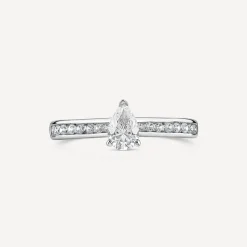 Tulip Setting 18ct White Gold 0.50ct Pear Solitaire & Channel Shoulders Diamond Ring
