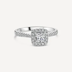 Tulip Setting 18ct White Gold 0.50ct Princess Halo Diamond & Side Stones Ring