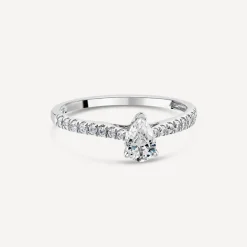 Tulip Setting 18ct White Gold 0.50ct Pear & Diamond Shoulders Diamond Ring