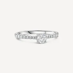 Tulip Setting 18ct White Gold 0.75ct Solitaire & Diamond Shoulders Diamond Ring