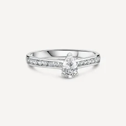 Tulip Setting 18ct White Gold 0.50ct Pear Solitaire & Channel Shoulders Diamond Ring