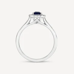 Tulip Setting 18ct White Gold Princess Sapphire & 0.15ct Diamond Halo Ring