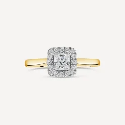 Tulip Setting 18ct Yellow Gold 0.50ct Princess Halo Diamond Ring