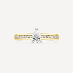 Tulip Setting 18ct Yellow Gold 0.50ct Pear Solitaire & Channel Shoulders Ring