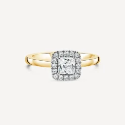 Tulip Setting 18ct Yellow Gold 0.50ct Princess Halo Diamond Ring