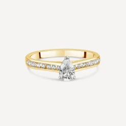 Tulip Setting 18ct Yellow Gold 0.50ct Pear Solitaire & Channel Shoulders Ring