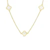 Yellow Gold Plated Sterling Silver Mother of Pearl 5 Clover Petal Necklet