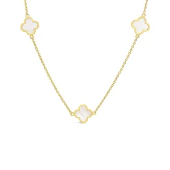 Yellow Gold Plated Sterling Silver Mother of Pearl 5 Clover Petal Necklet