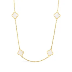 Yellow Gold Plated Sterling Silver Mother of Pearl 10 Clover Petal Necklet
