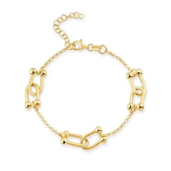 Yellow Gold Plated Sterling Silver Stationed Stirrup Chain Bracelet