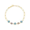 Yellow Gold Plated Sterling Silver Blue & Purple Stones Paperlink Bracelet