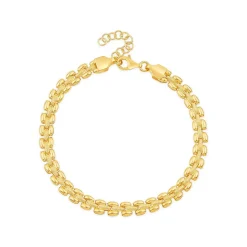 Yellow Gold Plated Sterling Silver Brick Link Bracelet