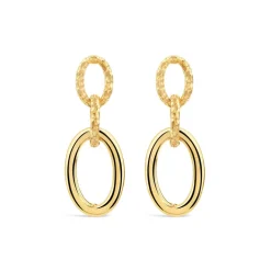 Yellow Gold Plated Sterling Silver Diamond Cut & Polished Link Drop Earrings