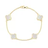Yellow Gold Plated Sterling Silver Mother of Pearl 4 Clover Petal Bracelet