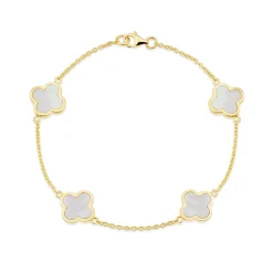 Yellow Gold Plated Sterling Silver Mother of Pearl 4 Clover Petal Bracelet