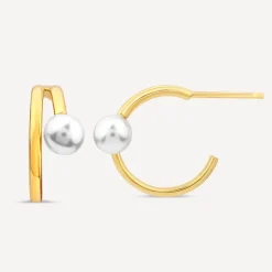 Yellow Gold Plated Sterling Silver Pearl Open Double Hoop Earrings