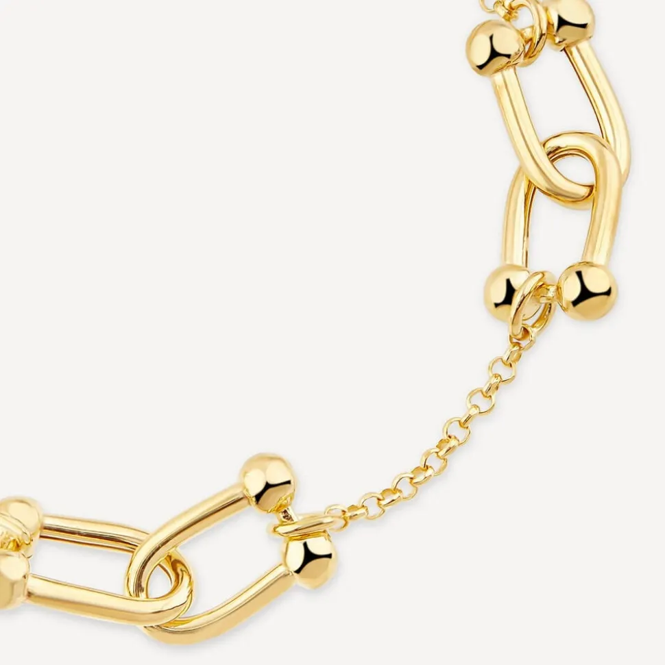 Yellow Gold Plated Sterling Silver Stationed Stirrup Chain Bracelet