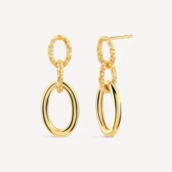 Yellow Gold Plated Sterling Silver Diamond Cut & Polished Link Drop Earrings