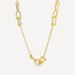 Yellow Gold Plated Sterling Silver Stationed Stirrup Chain Necklet