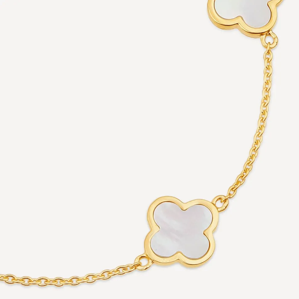 Yellow Gold Plated Sterling Silver Mother of Pearl 4 Clover Petal Bracelet