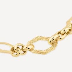 Yellow Gold Plated Sterling Silver Open Oblong Polished & Patterned Hexagons Bracelet