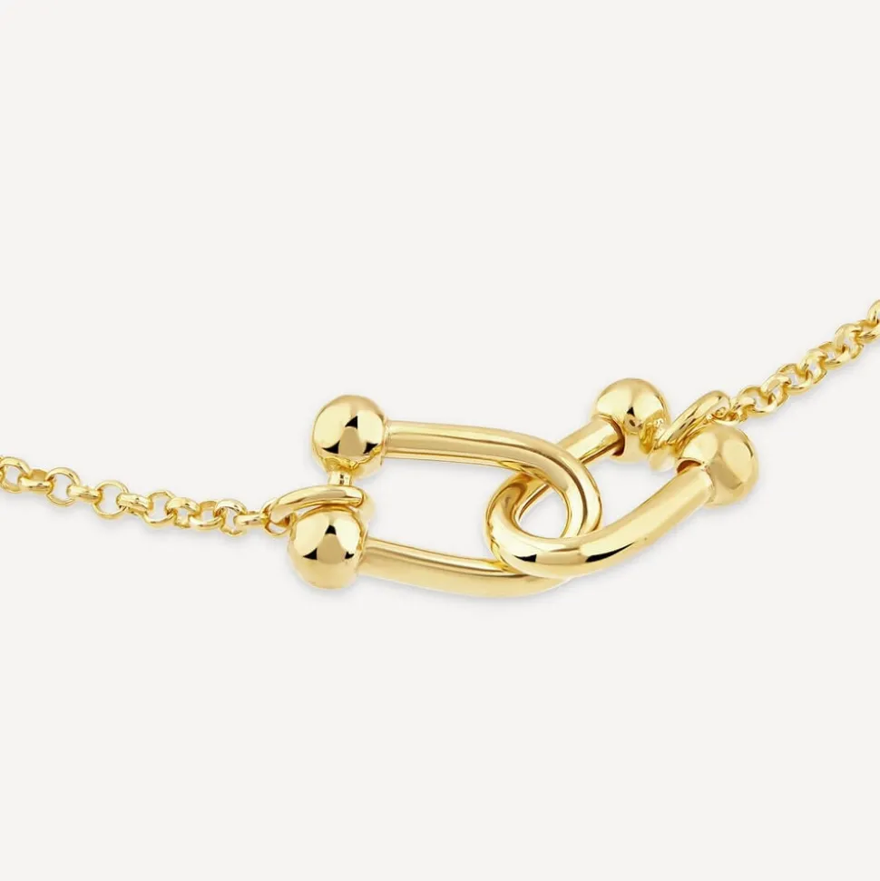 Yellow Gold Plated Sterling Silver Stationed Stirrup Chain Bracelet