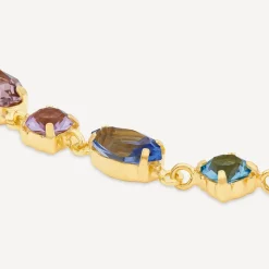 Yellow Gold Plated Sterling Silver Blue & Purple & Pink Multi Shaped Stones Bracelet