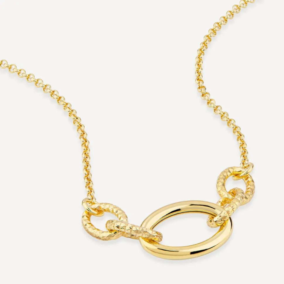 Yellow Gold Plated Sterling Silver Diamond Cut & Polished Link Necklet