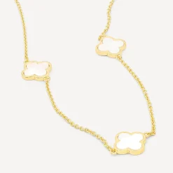 Yellow Gold Plated Sterling Silver Mother of Pearl 10 Clover Petal Necklet